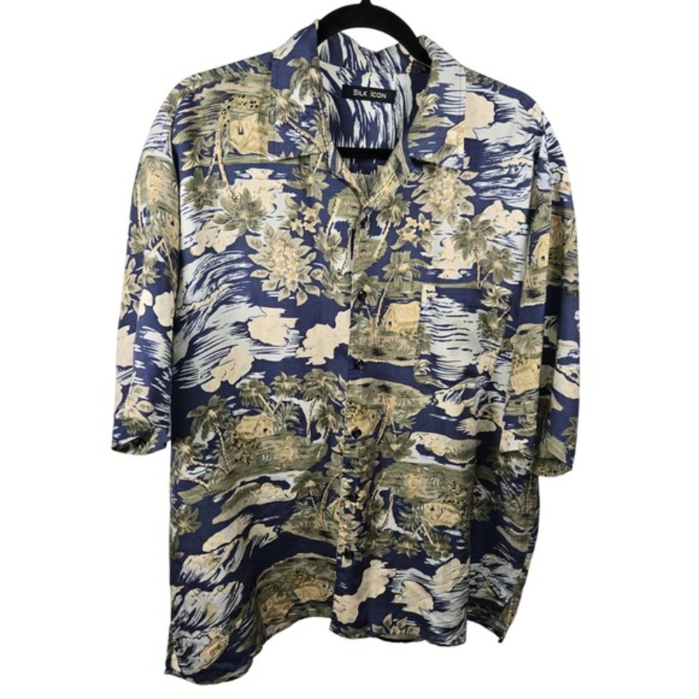 Silk Icon Men's Tropical Island Print‎ Button Up Shirt XL